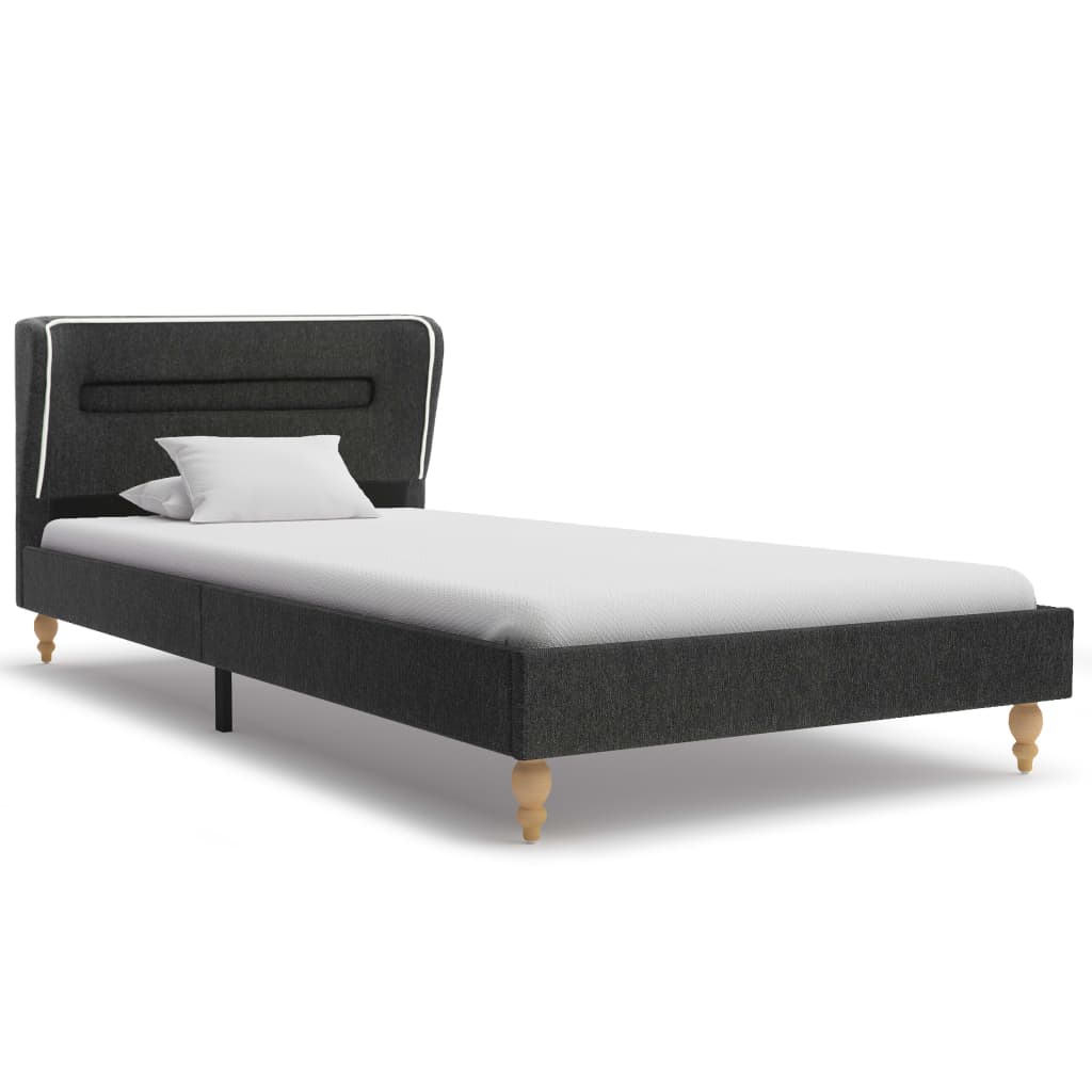 Letto con LED e Materasso Grigio Scuro Tela Ruvida 90x200 cm