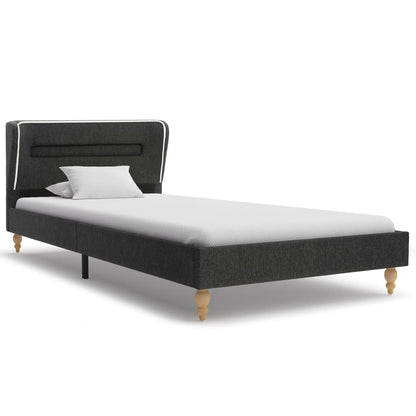 Letto con LED e Materasso Grigio Scuro Tela Ruvida 90x200 cm