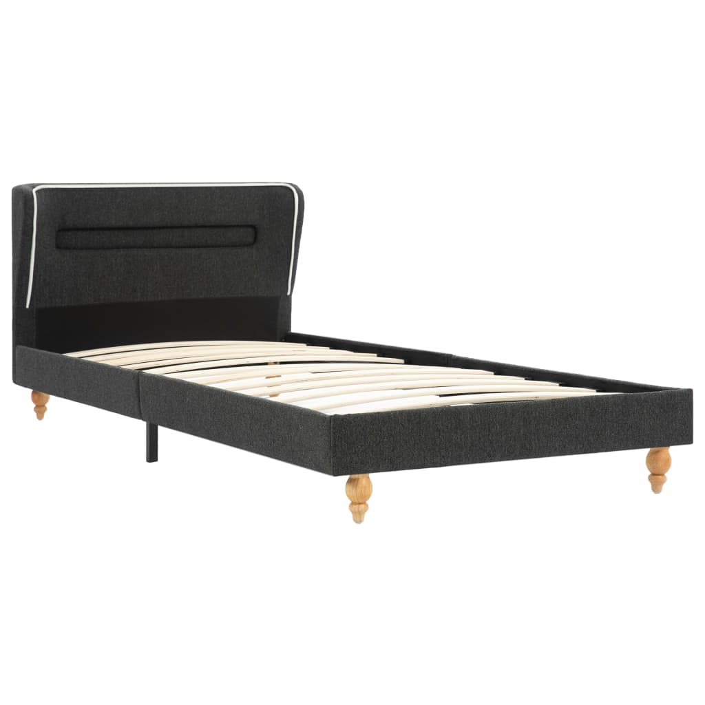 Letto con LED e Materasso Grigio Scuro Tela Ruvida 90x200 cm
