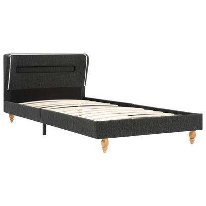 Letto con LED e Materasso Grigio Scuro Tela Ruvida 90x200 cm