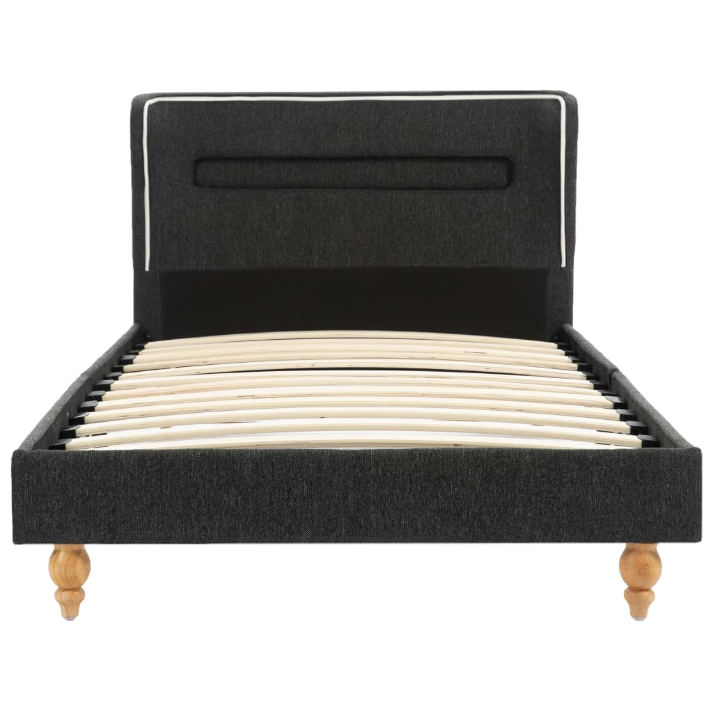 Letto con LED e Materasso Grigio Scuro Tela Ruvida 90x200 cm