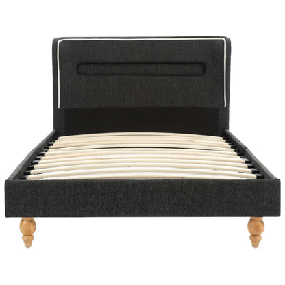 Letto con LED e Materasso Grigio Scuro Tela Ruvida 90x200 cm