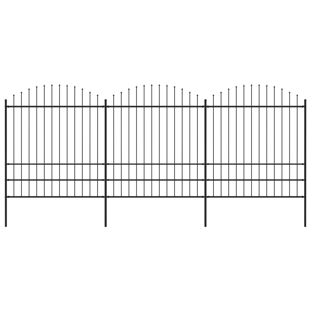 Recinzione Giardino Punta a Lancia (1,75-2)x5,1m Acciaio Nera