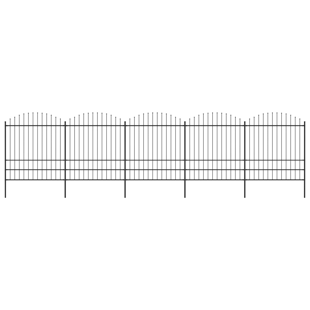Recinzione Giardino Punta a Lancia (1,75-2)x8,5m Acciaio Nera