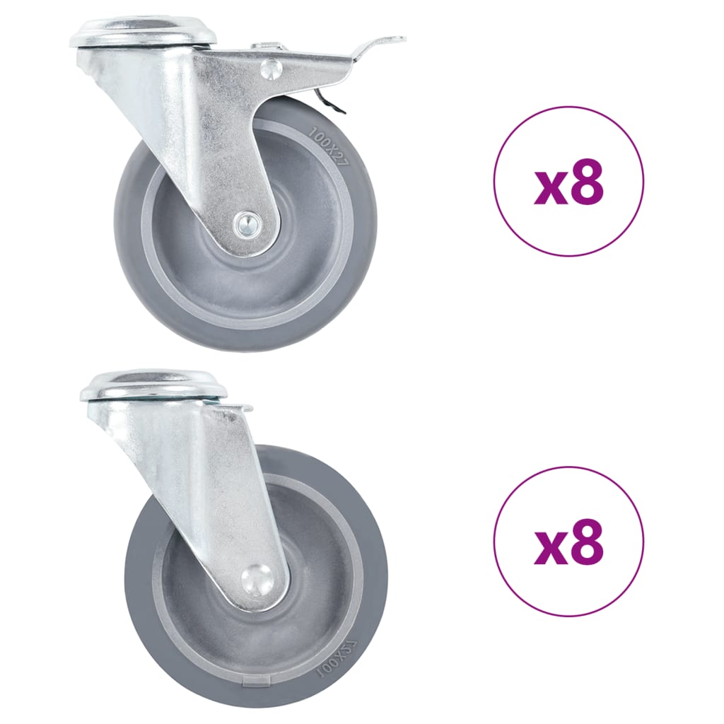 Ruote Girevoli con Foro per Bullone 16 pz 100 mm