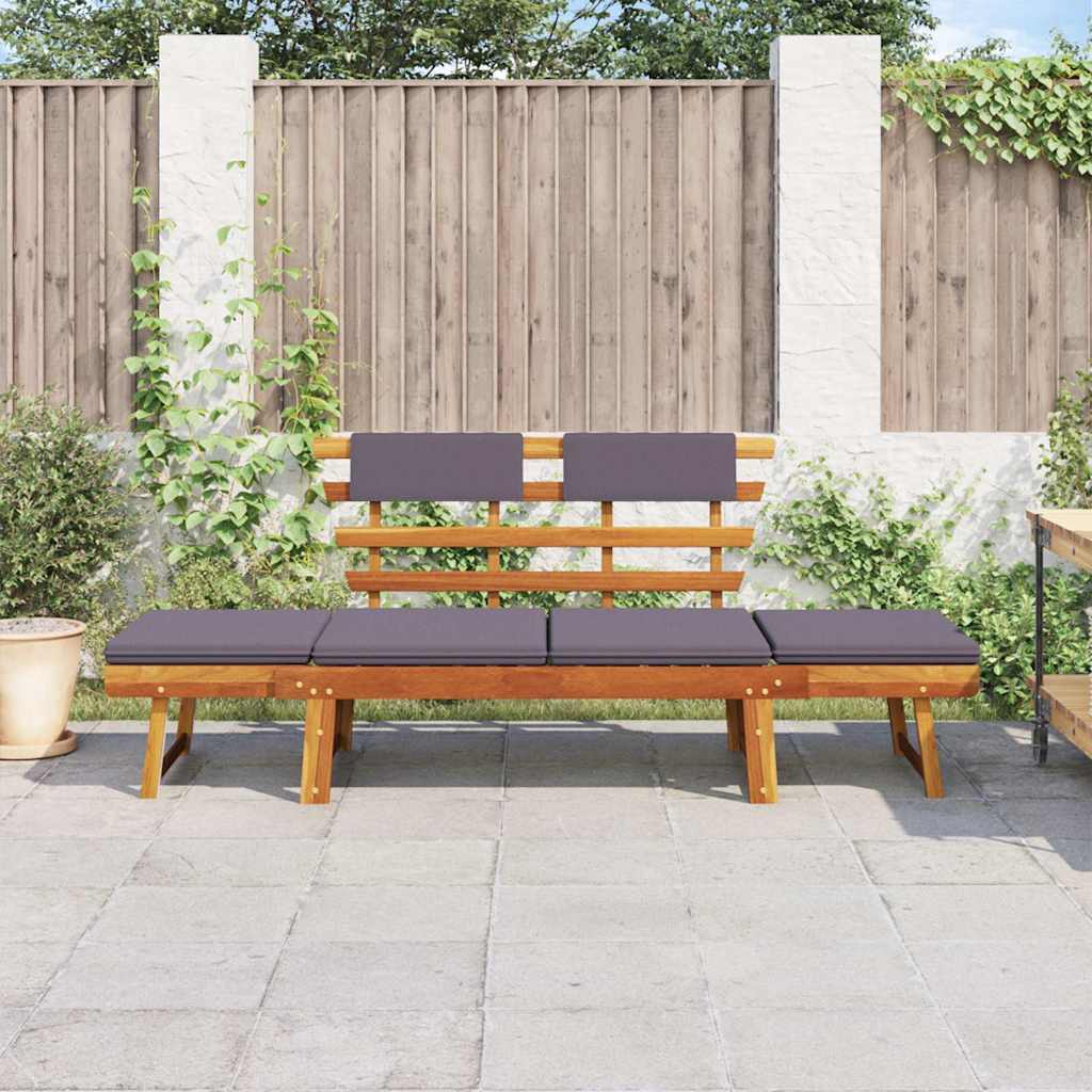 Lettino da Giardino 2 in 1 con Cuscino 190 cm Massello Acacia