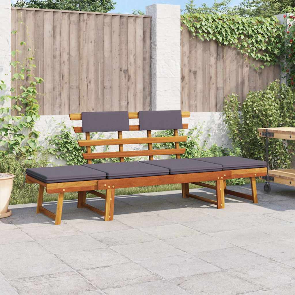 Lettino da Giardino 2 in 1 con Cuscino 190 cm Massello Acacia