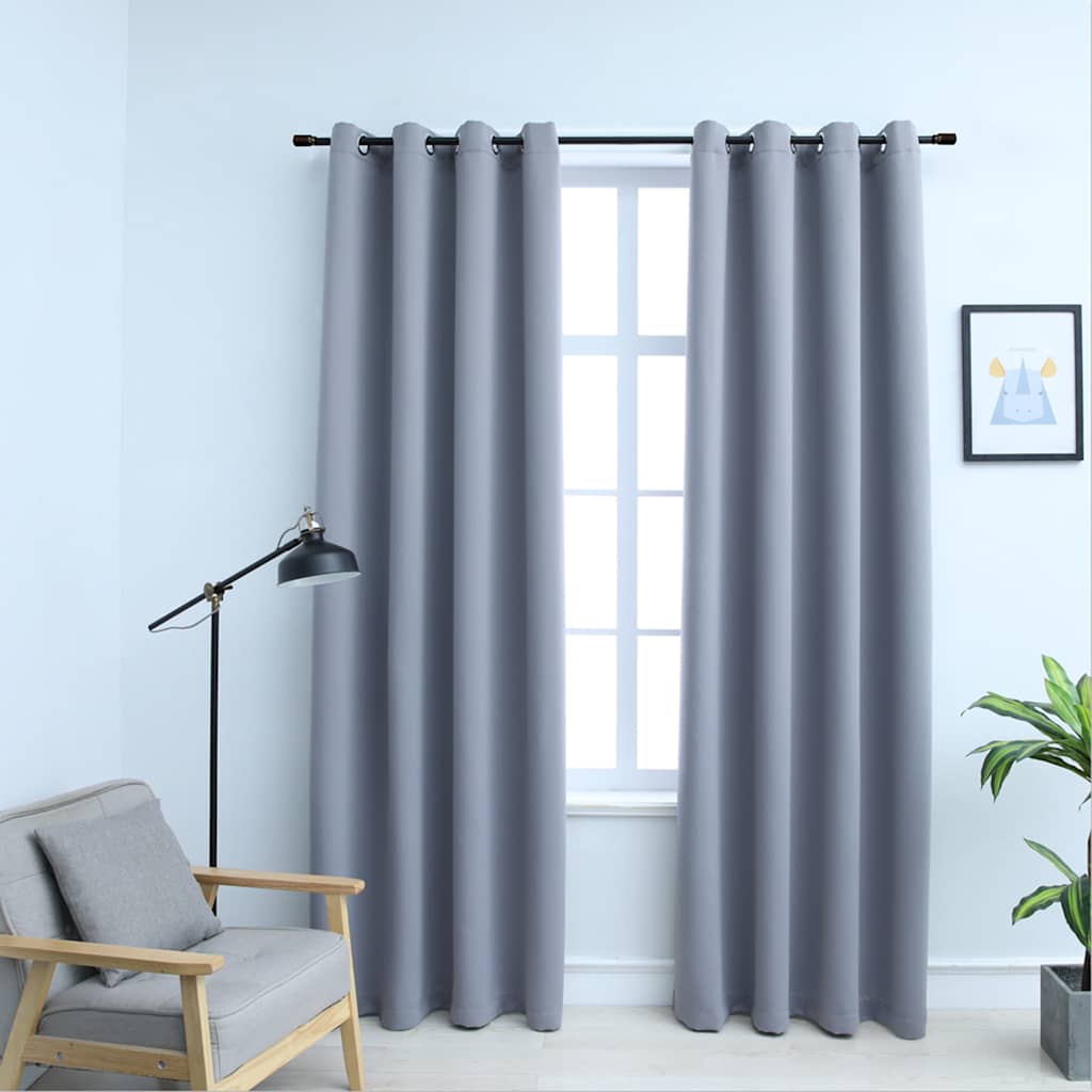 Tende Oscuranti con Anelli in Metallo 2 pz Grigie 140x225 cm