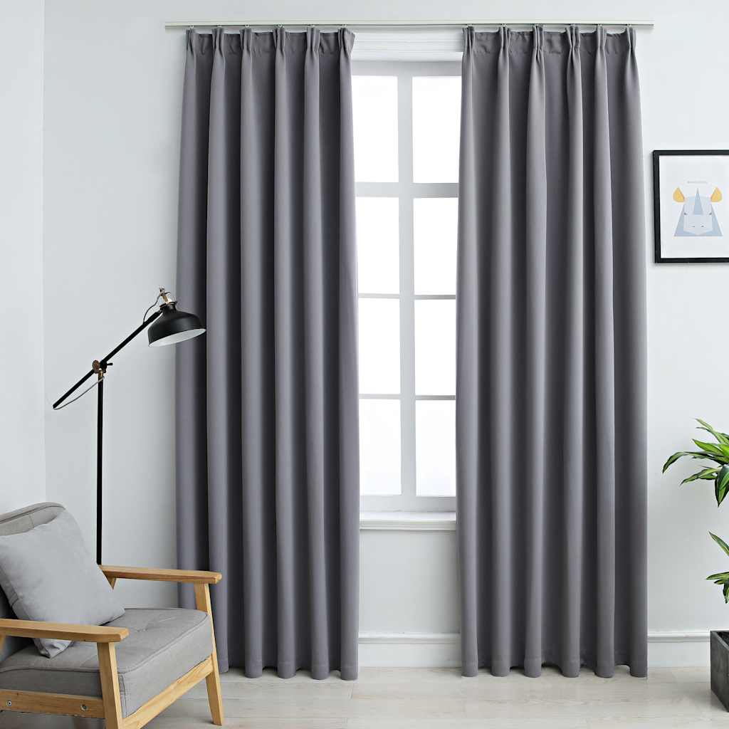 Tende Oscuranti con Ganci 2 pz Grigie 140x225 cm