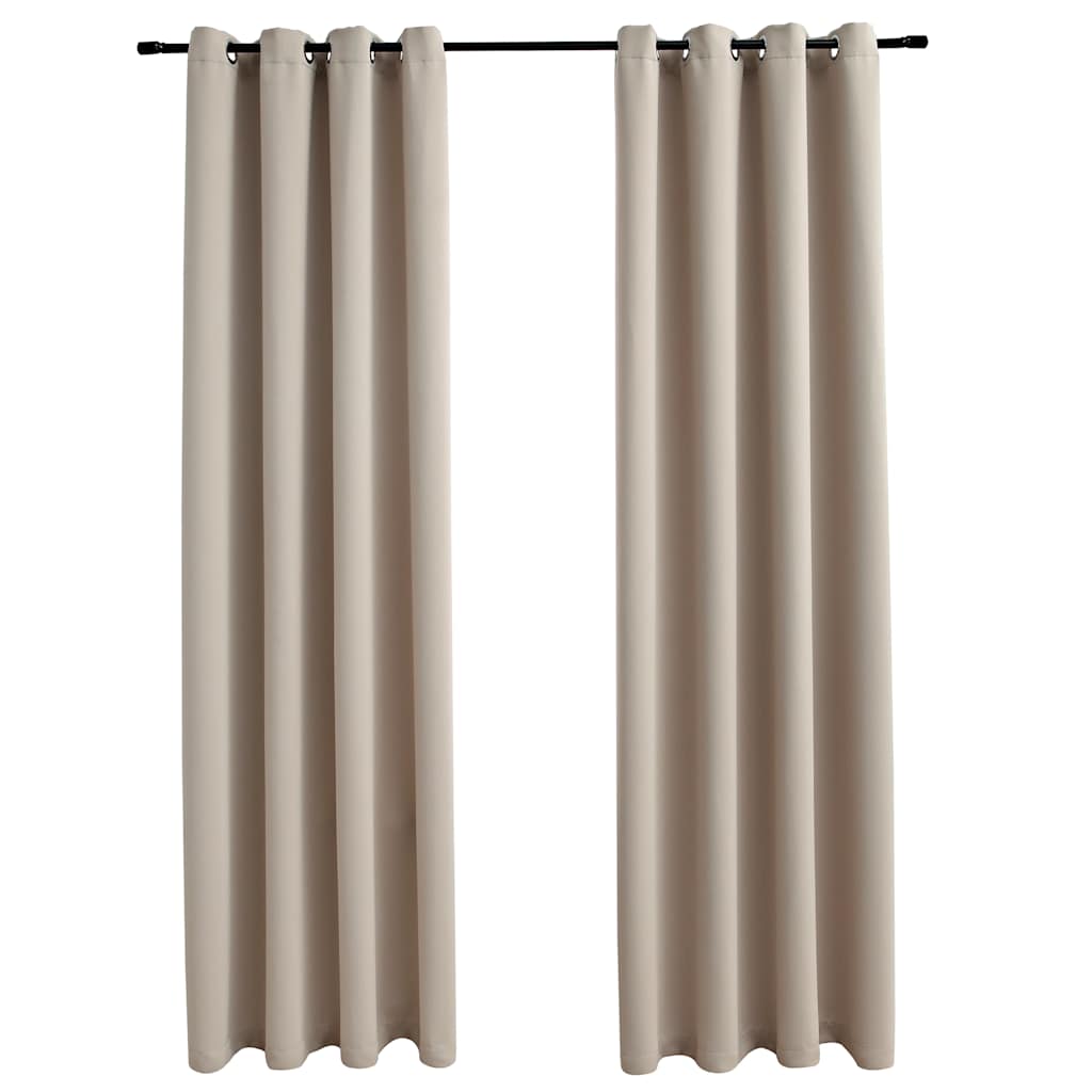 Tende Oscuranti con Anelli in Metallo 2 pz Beige 140x175 cm
