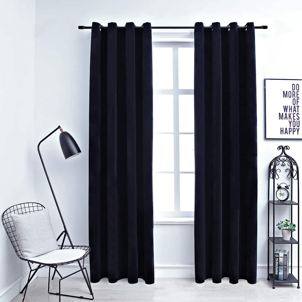Tende Oscuranti con Anelli 2 pz Nere in Velluto 140x175 cm