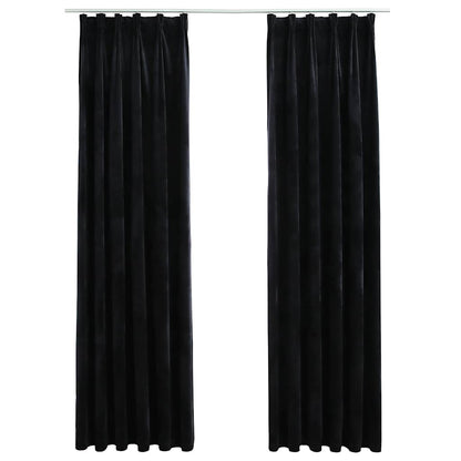 Tende Oscuranti con Ganci 2 pz Nere in Velluto 140x175 cm