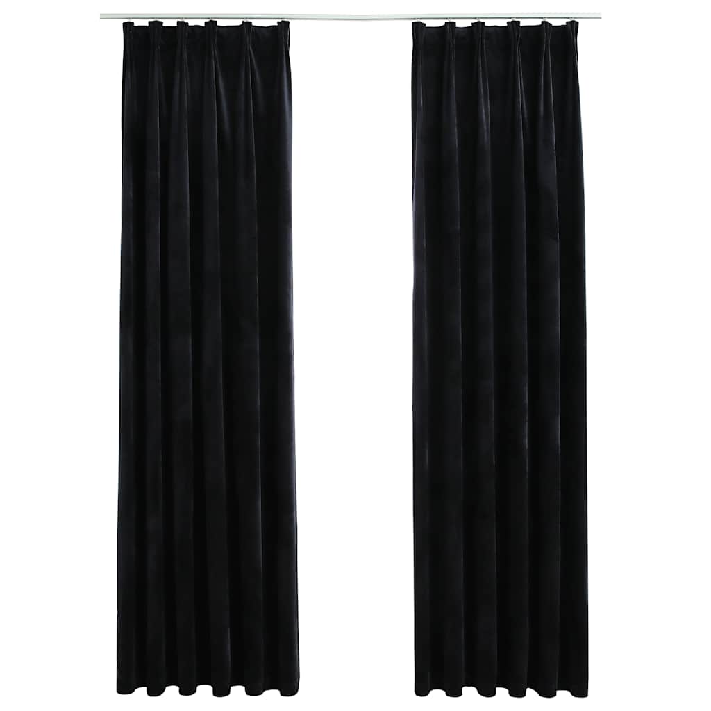 Tende Oscuranti con Ganci 2 pz Nere in Velluto 140x245 cm