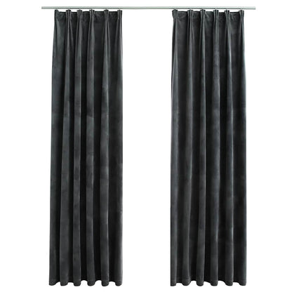 Tende Oscuranti con Ganci 2 pz Antracite in Velluto 140x175 cm