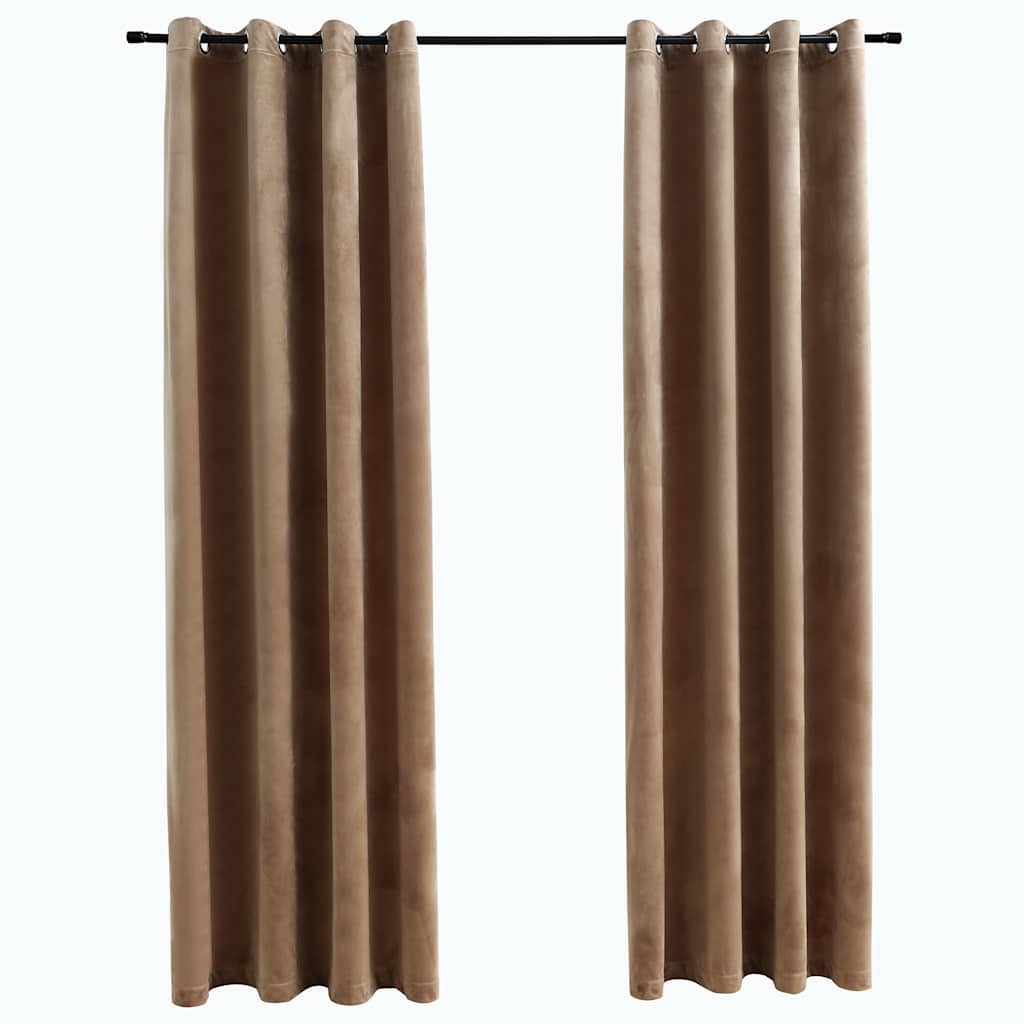 Tende Oscuranti con Anelli 2 pz Beige in Velluto 140x225 cm