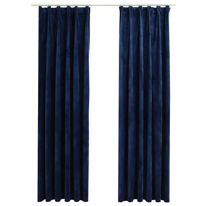 Tende Oscuranti con Ganci 2 pz Blu Scuro in Velluto 140x175 cm