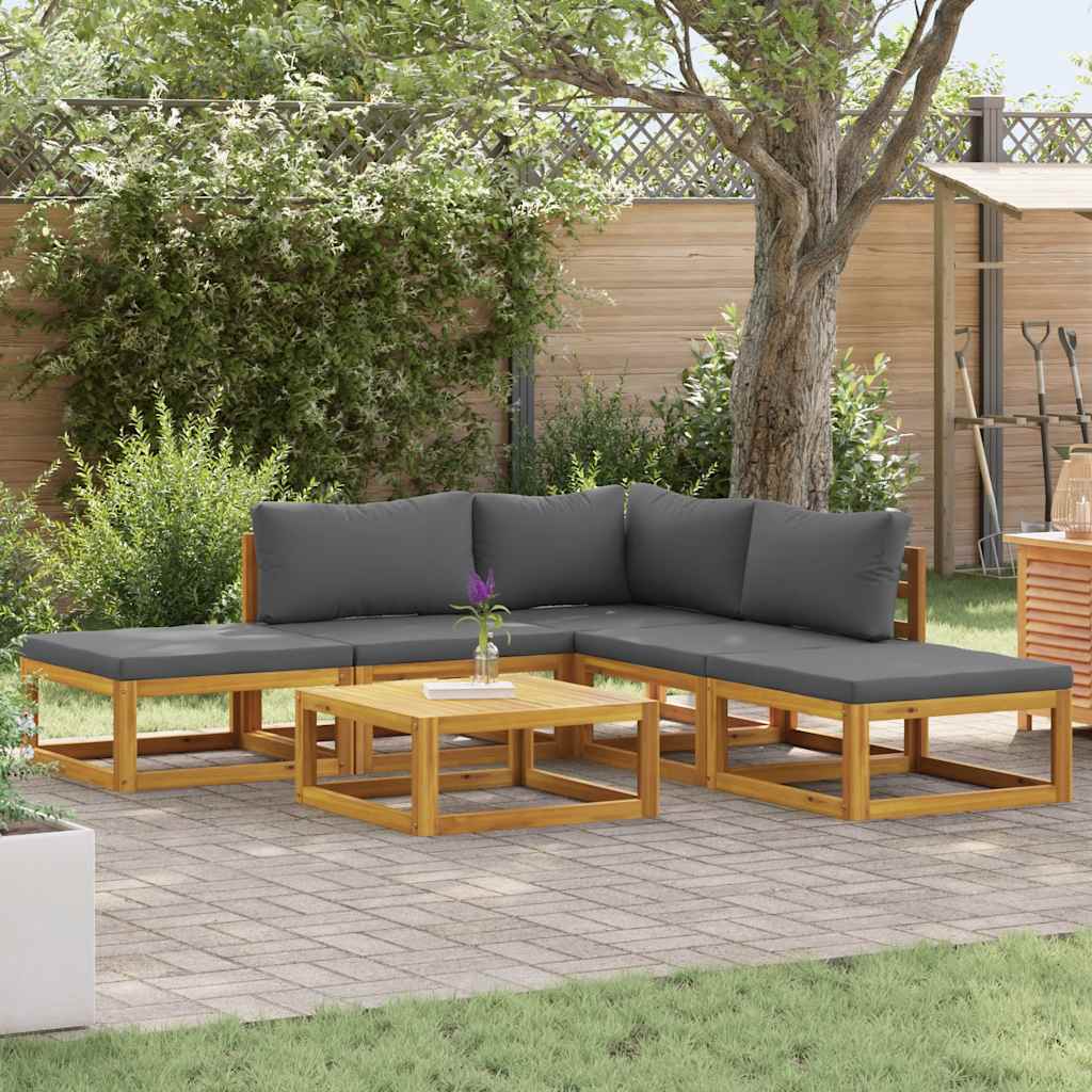 Set Divani Giardino 6 pz con Cuscini Legno Massello di Acacia