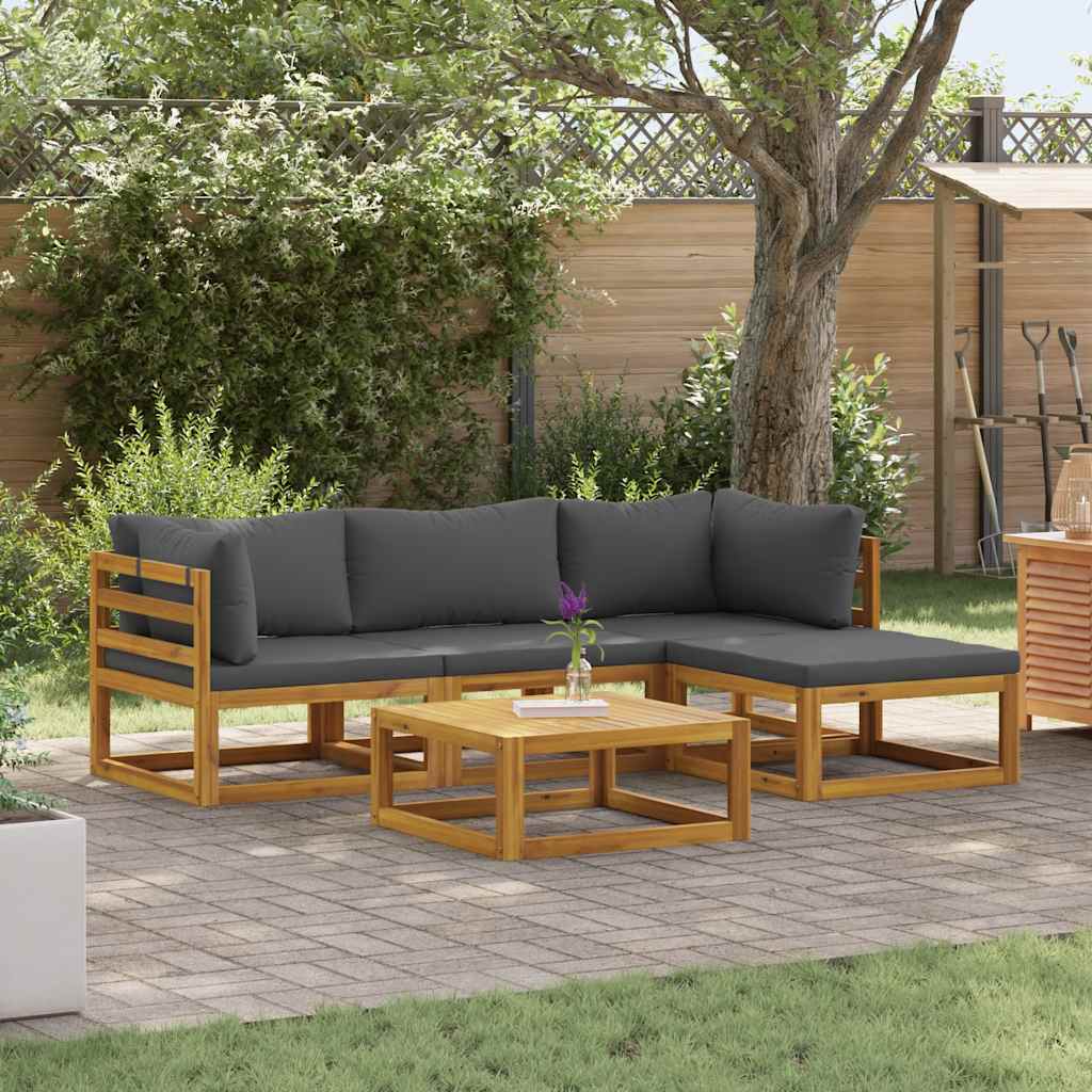 Set Divani Giardino 5 pz con Cuscini Legno Massello di Acacia