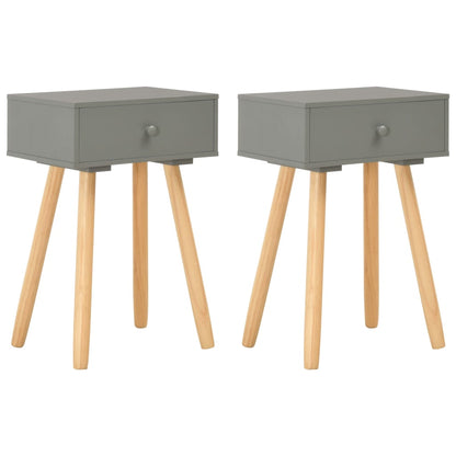 Comodini 2 pz Grigi in Legno Massello di Pino