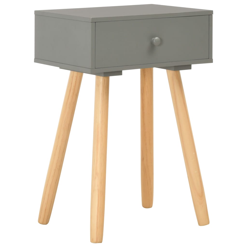 Comodini 2 pz Grigi in Legno Massello di Pino