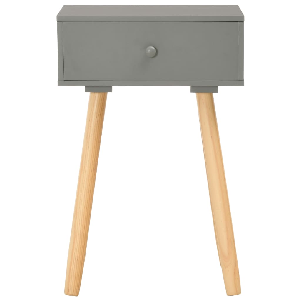 Comodini 2 pz Grigi in Legno Massello di Pino