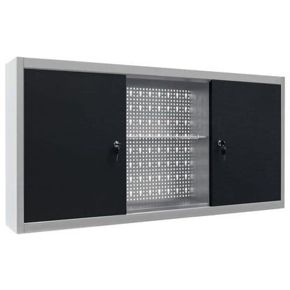 Armadio a Parete Stile Industriale in Metallo Grigio Nero