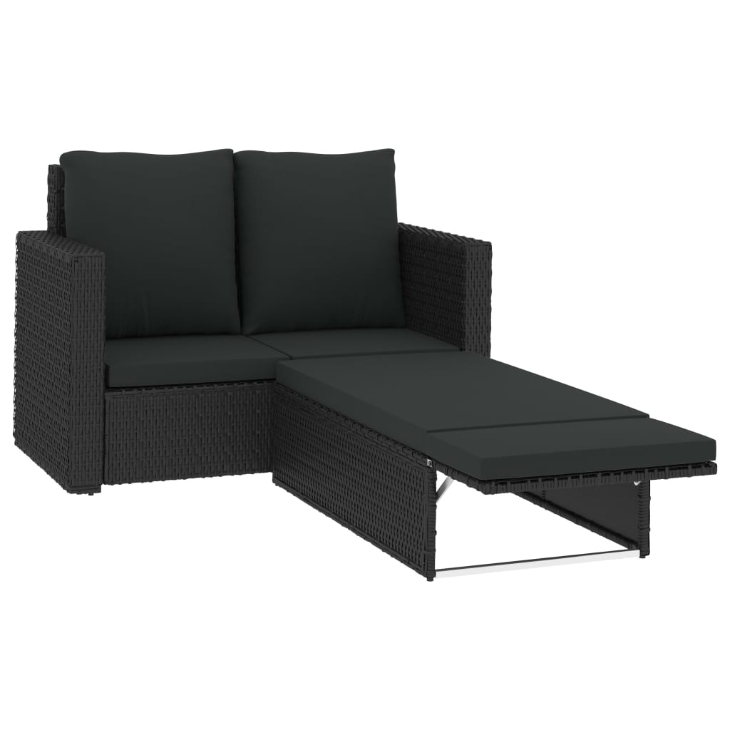 Set Divani da Giardino 2 pz con Cuscini in Polyrattan Nero