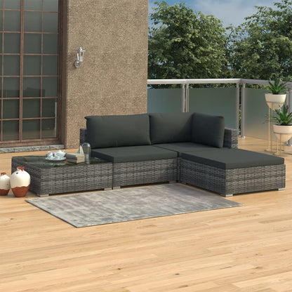 Set Divani da Giardino 4 pz con Cuscini in Polyrattan Grigio