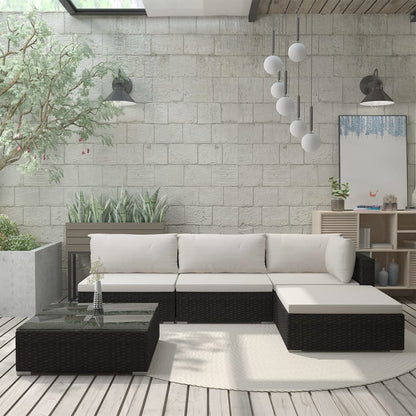 Set Divani da Giardino 5 pz con Cuscini in Polyrattan Nero