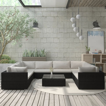 Set Divani da Giardino 9 pz con Cuscini in Polyrattan Nero