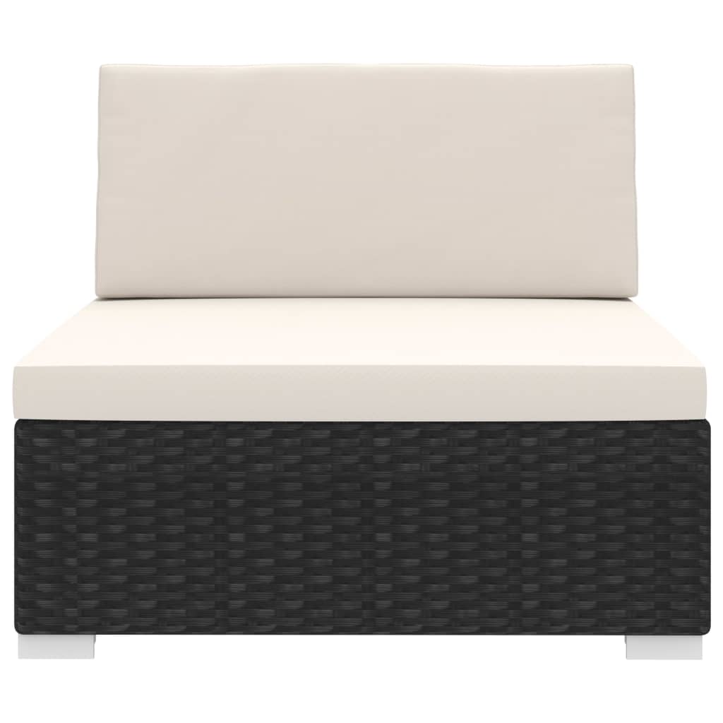 Seduta Centrale Modulare 1 pz con Cuscini in Polyrattan Nero