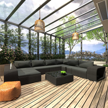 Set Divani da Giardino 10 pz con Cuscini in Polyrattan Nero