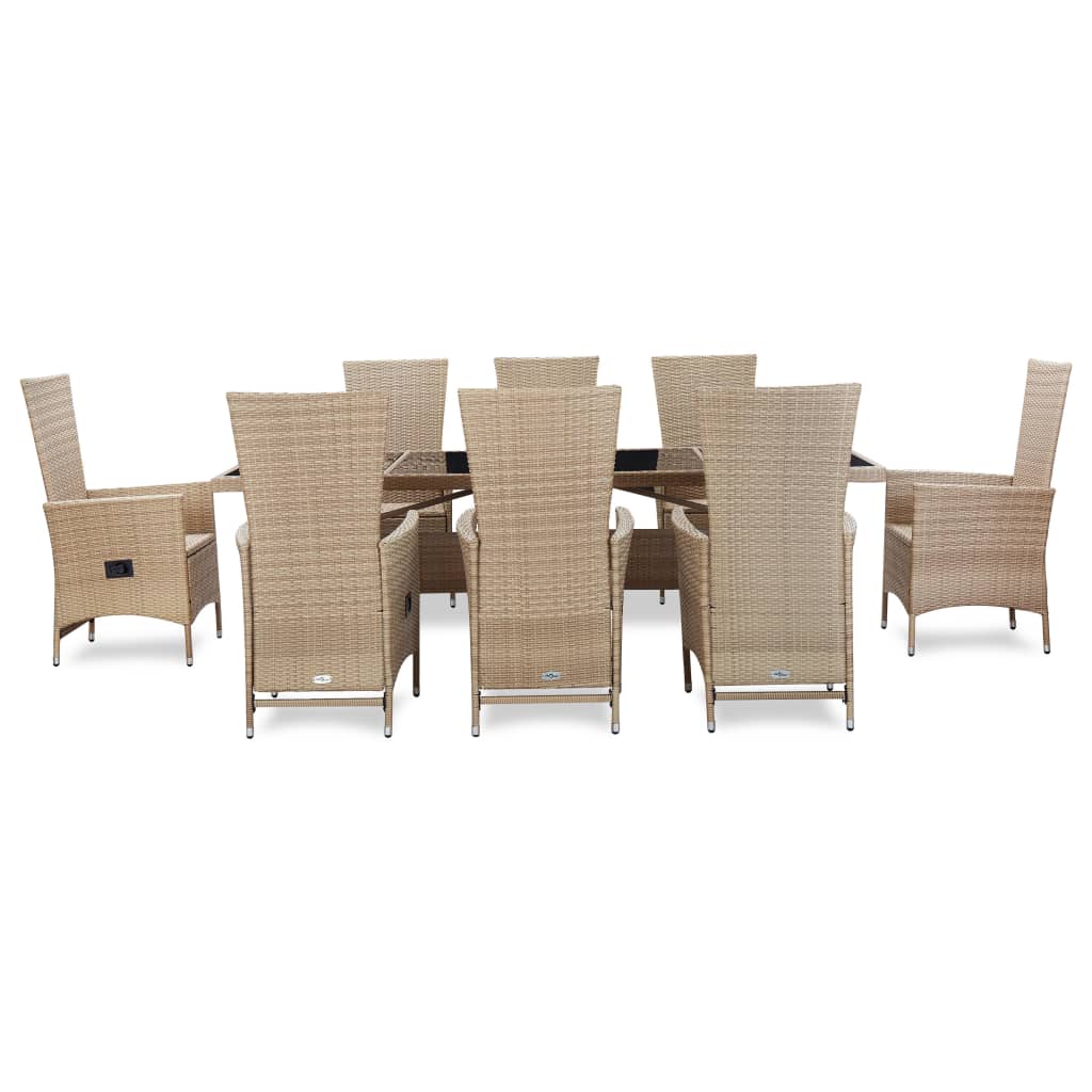 Set da Pranzo da Giardino 9 pz con Cuscini in Polyrattan Beige