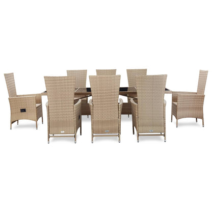 Set da Pranzo da Giardino 9 pz con Cuscini in Polyrattan Beige