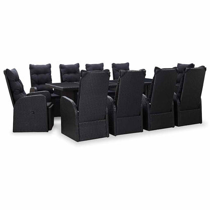 Set da pranzo per esterni con cuscino 11 pcs Nero Poly Rattan