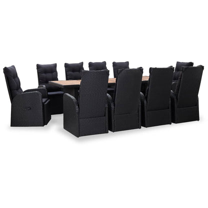 Set da Pranzo da Giardino 11 pz in Polyrattan e Acacia Nero