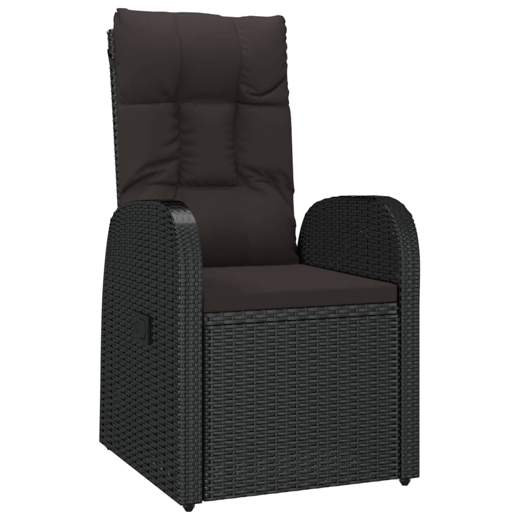 Sedie da Giardino Reclinabili 2 pz con Cuscini Polyrattan Nero