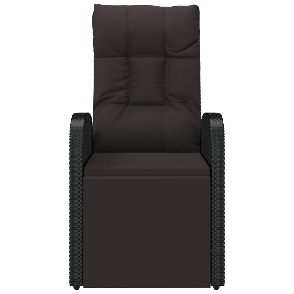 Sedia da Giardino Reclinabile con Cuscino in Polyrattan Nero