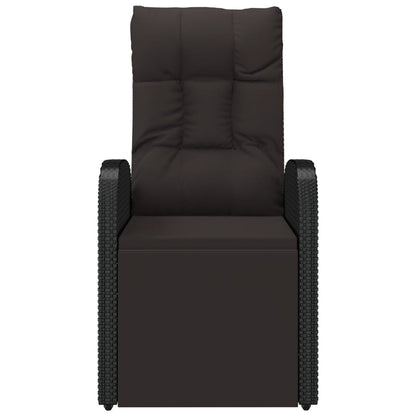 Sedia da Giardino Reclinabile con Cuscino in Polyrattan Nero