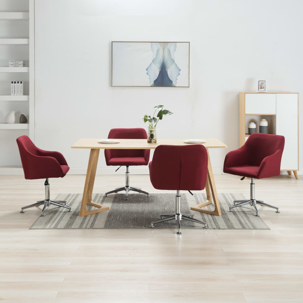Sedie da Pranzo Girevoli 4 pz Rosso Vino in Tessuto