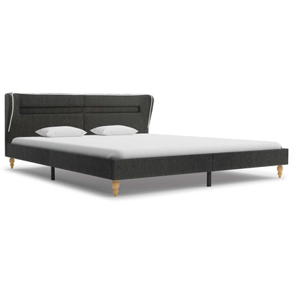 Letto con LED e Materasso Tela Ruvida Grigio Scuro 180x200cm