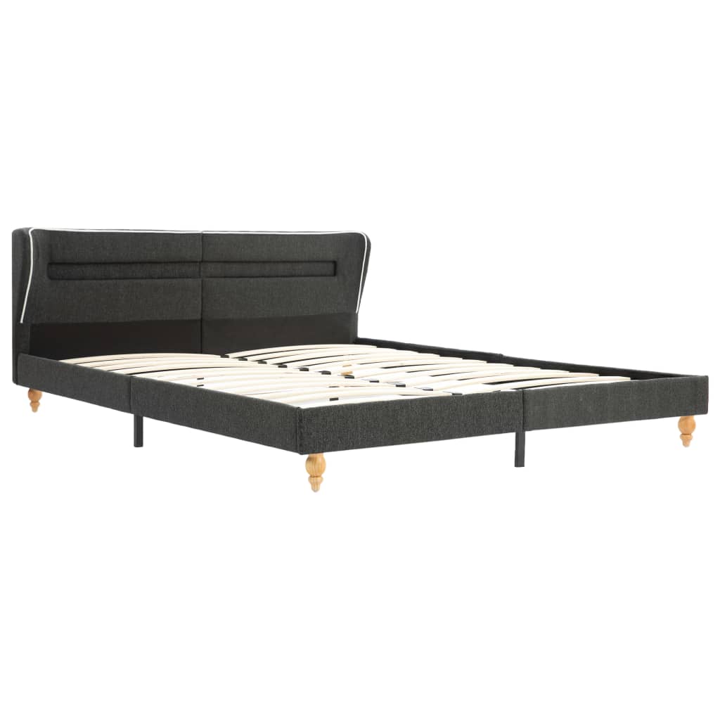 Letto con LED e Materasso Tela Ruvida Grigio Scuro 180x200cm