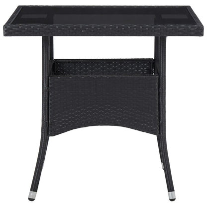 Tavolo da Pranzo per Giardino in Polyrattan Nero e Vetro