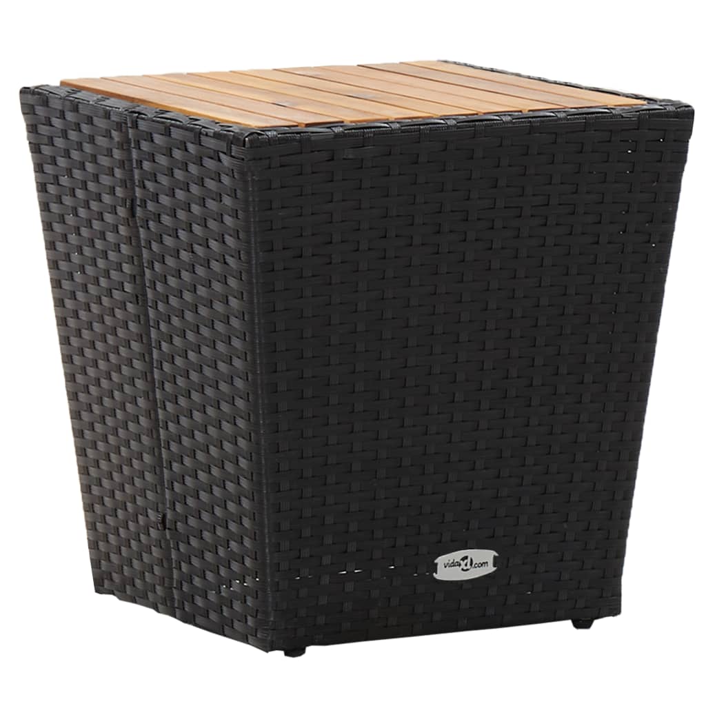 Tavolino Nero 41,5x41,5x43 cm in Polyrattan e Legno di Acacia