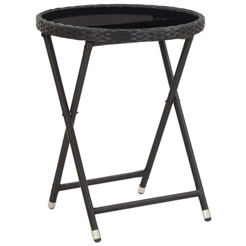 Tavolino da CaffÃ¨ Nero 60 cm in Polyrattan e Vetro Temperato