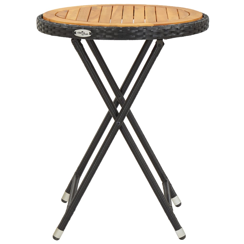 Tavolino da TÃ¨ Nero 60 cm in Polyrattan e Massello di Acacia