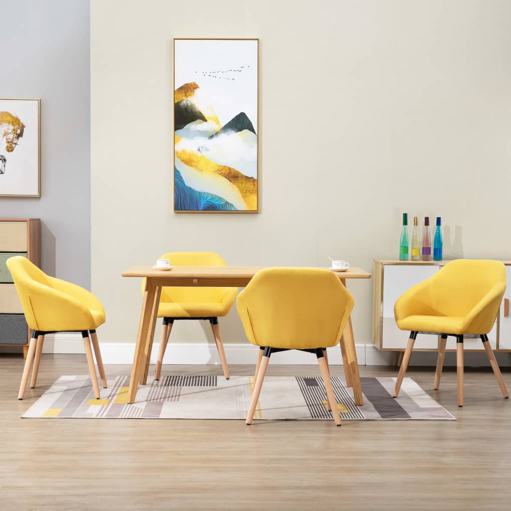 Sedie da Pranzo 4 pz Gialle in Tessuto