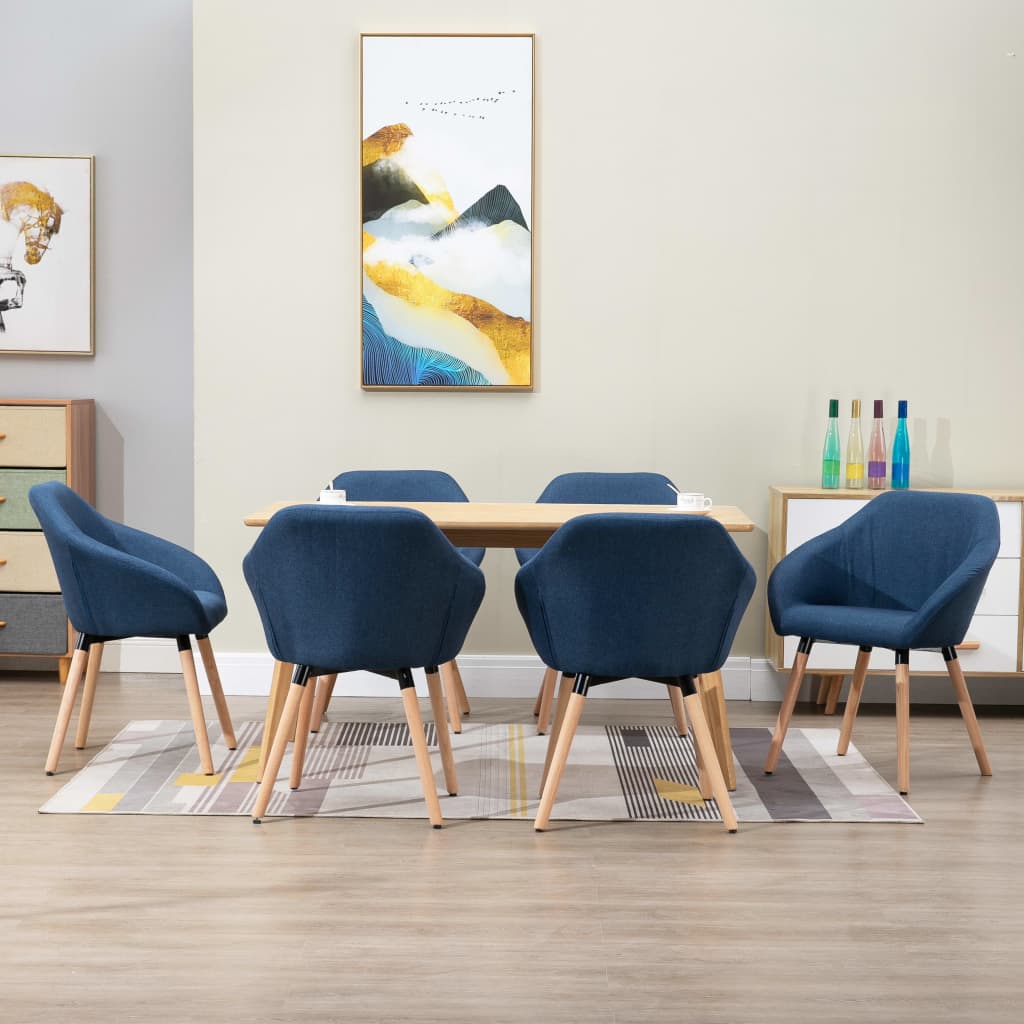Sedie da Pranzo 6 pz Blu in Tessuto
