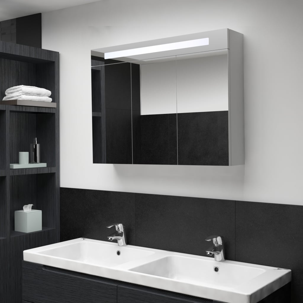 Armadietto Bagno con Specchio e LED 88x13x62 cm