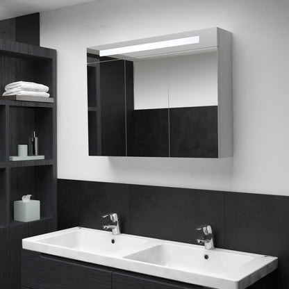 Armadietto Bagno con Specchio e LED 88x13x62 cm